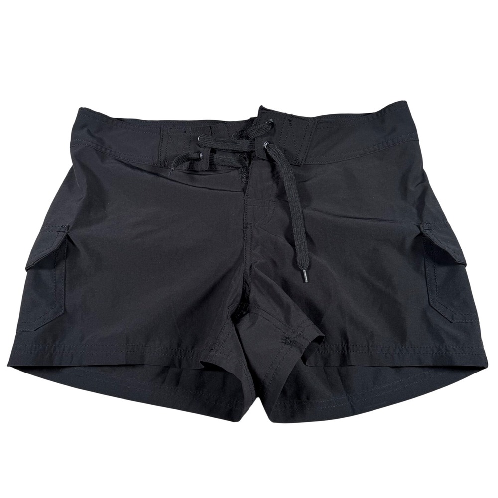 Kanu Surf Board Shorts Women 6 Black Cargo Pocket Lace Up Swim‎ Trunks